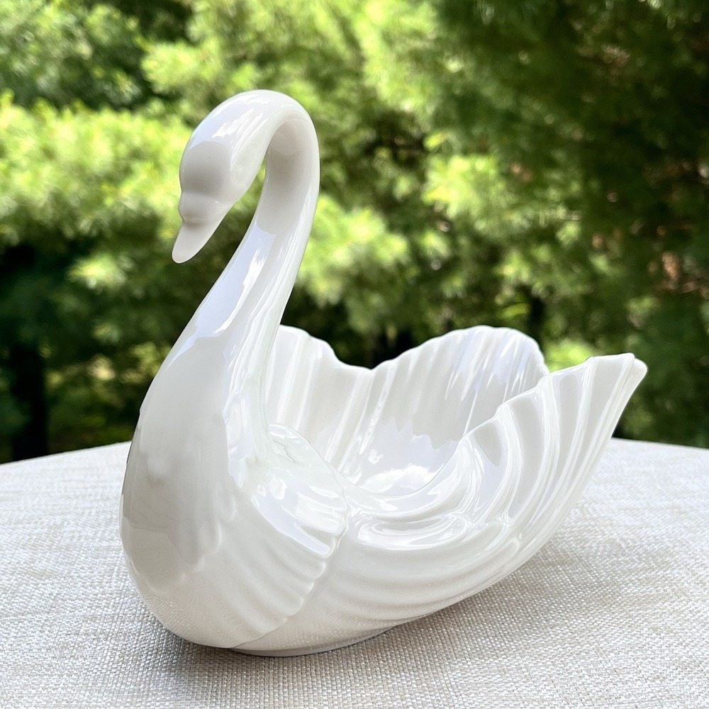 Vtg Lenox Swan 6.5"H Ivory Porcelain Trinket Dish Planter Bowl Hollywood Regency